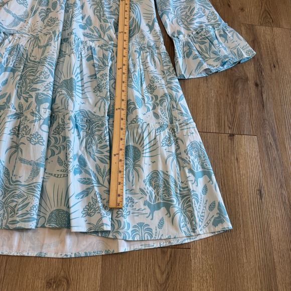 Sheridan French Caty Midi Dress Whimsical Island Sky Print Ruffle Sleeves XL NWT - Picture 4 of 8